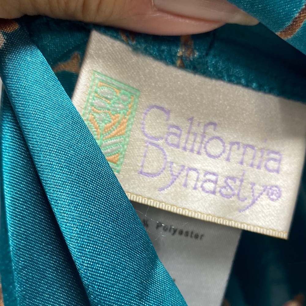 California Dynasty size large Floral Satin Kimono Robe‎ set - Teal oriental sexy - Picture 2 of 16
